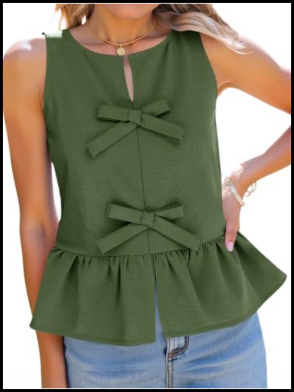 Women's Cotton Babydoll Tank Top Ruffle Bow Peplum Sleeveless Summer